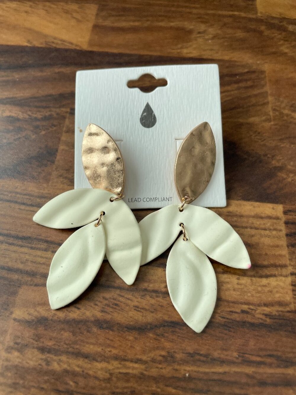 matte ivory leaf earrings-NWT